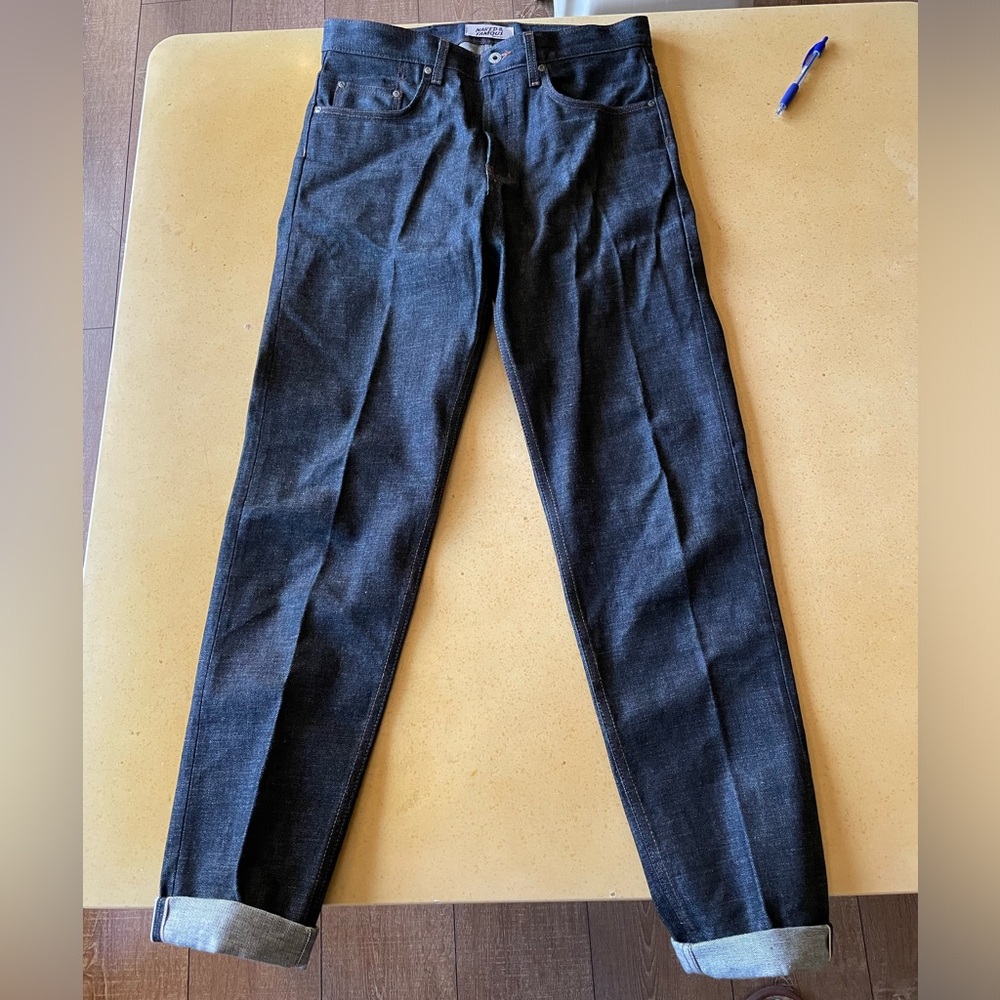 Naked & Famous Red Gradient Core Easy Guy selvedge raw denim